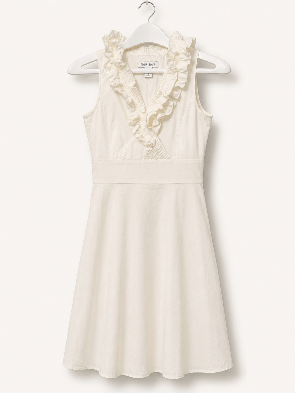 WHBM White Ruffle Neck Fit & Flare Dress Size 0 Cotton Lined
